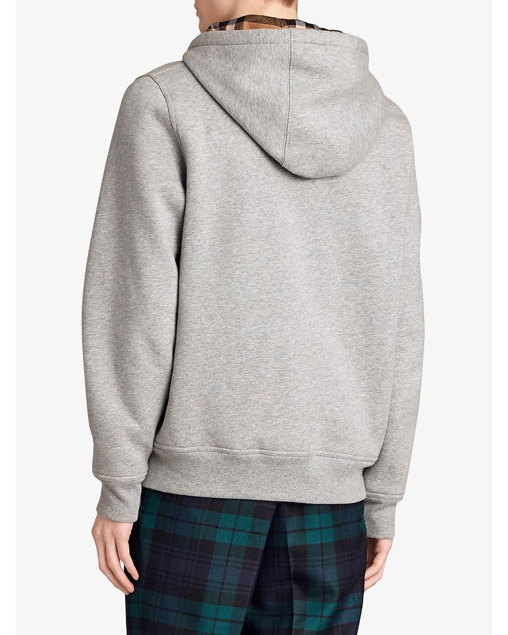 Burberry Check Detail Hooded Sweatshirt in Gray for Men | Lyst