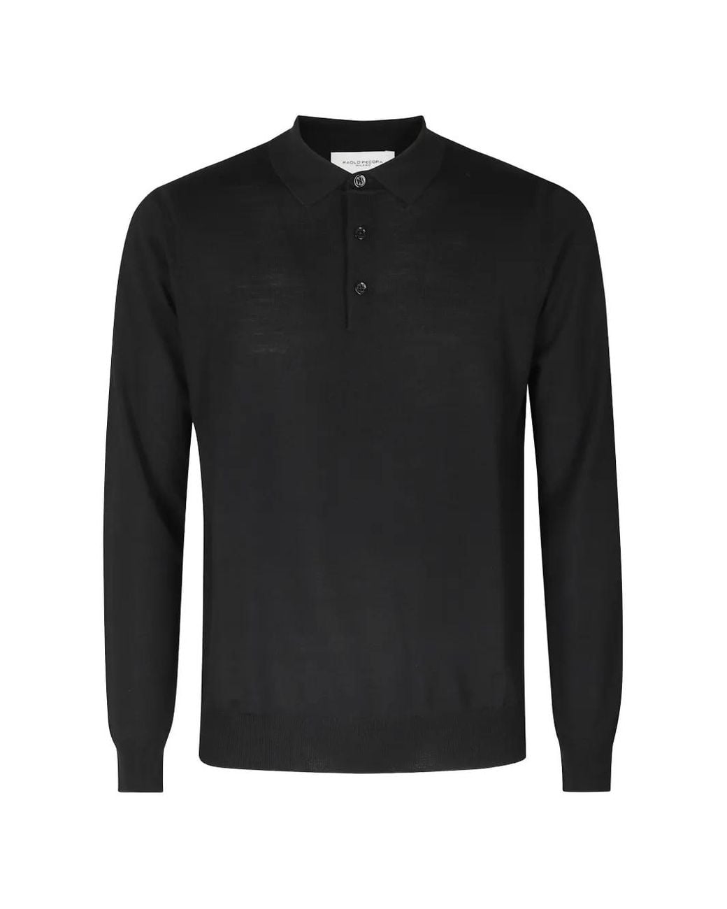 Paolo Pecora Black Long-Sleeve Wool Polo Shirt for men