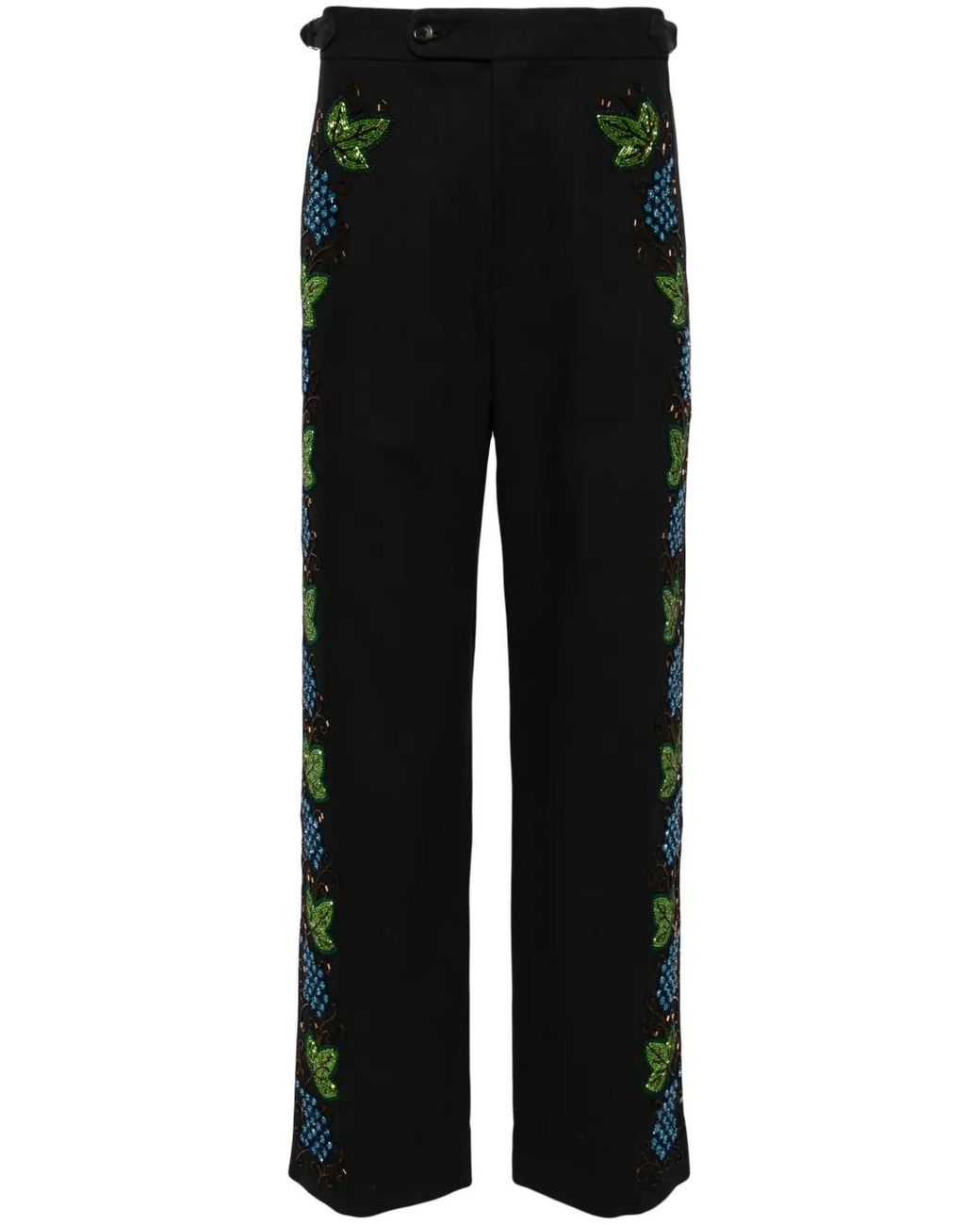 Bode Black Beaded Concord Embroidered Trousers for men