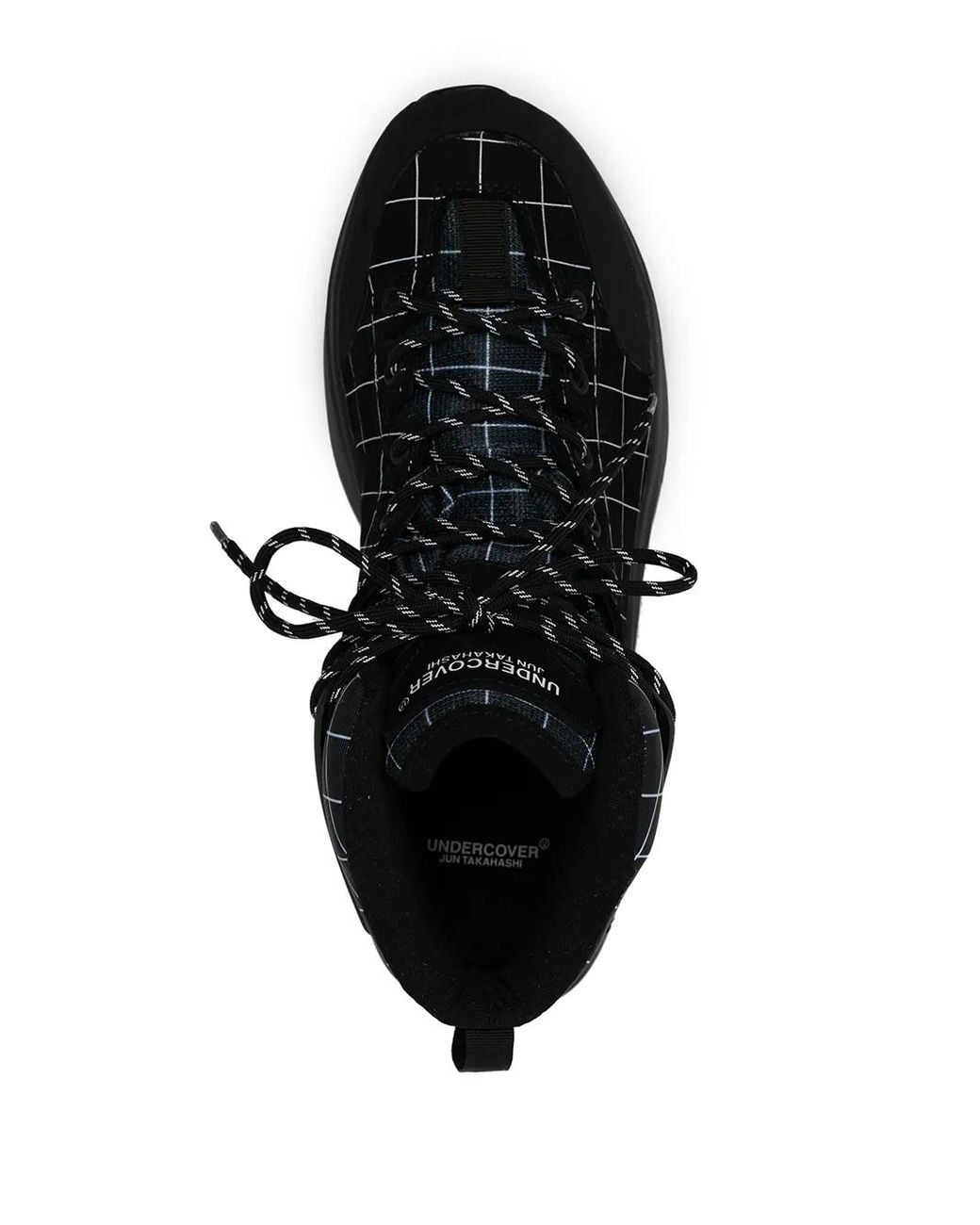 Undercover Black Lace-Up Checked Ankle Boots for men