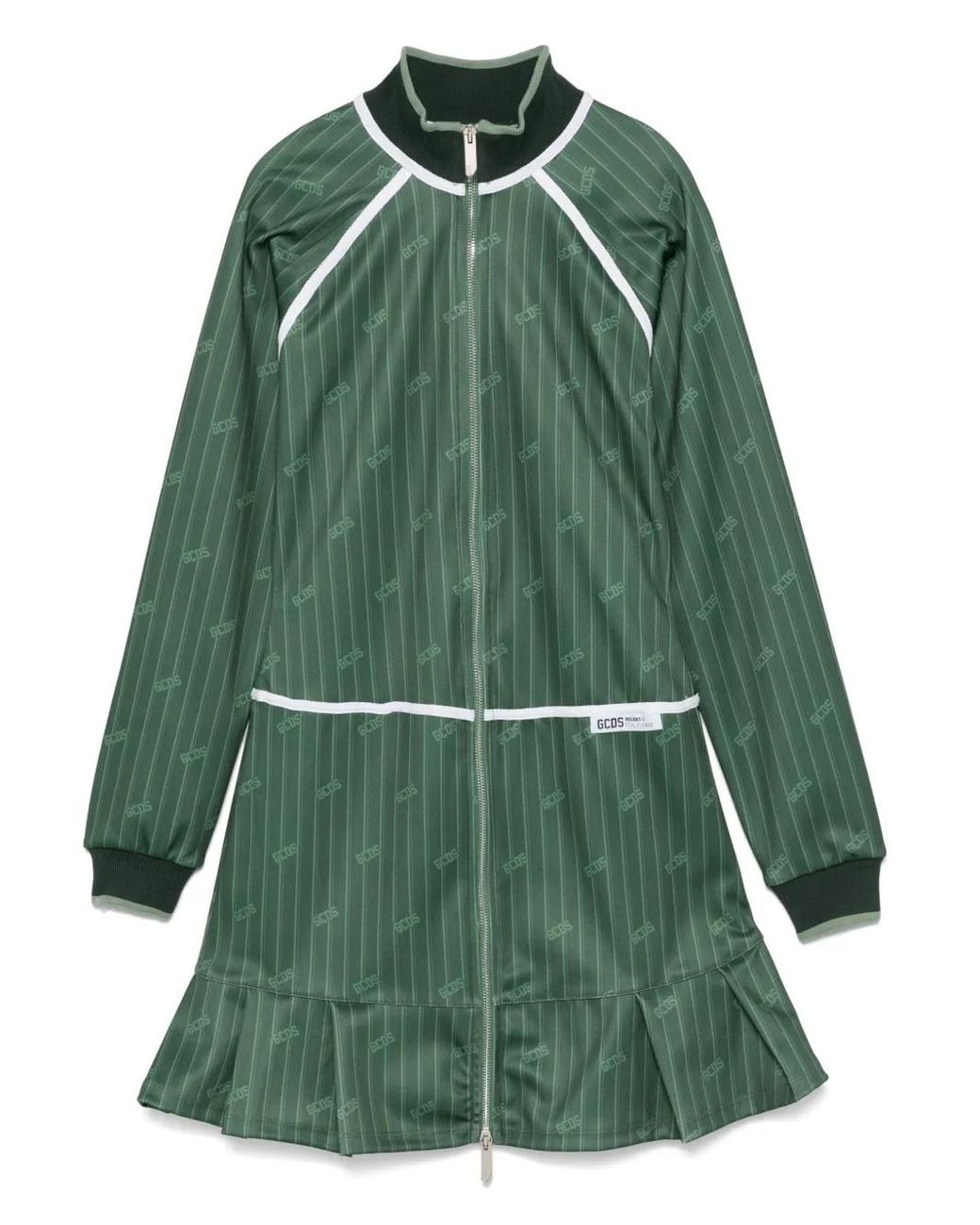Gcds Green Pinstriped Zip-Up Mini Dress