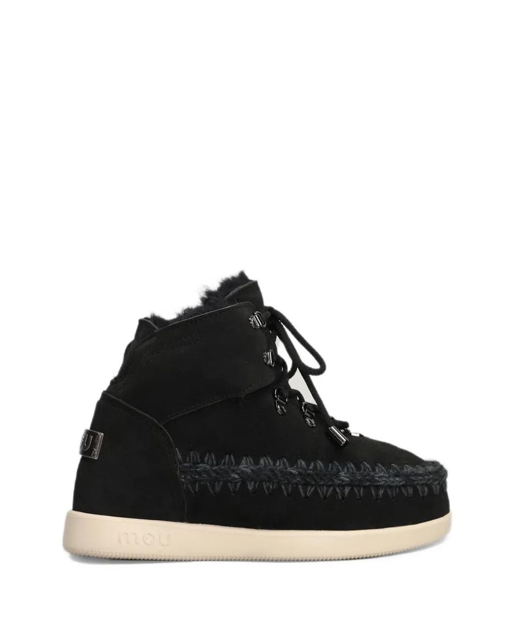 Mou Black Lace-Up Crochet-Trim Ankle Boots