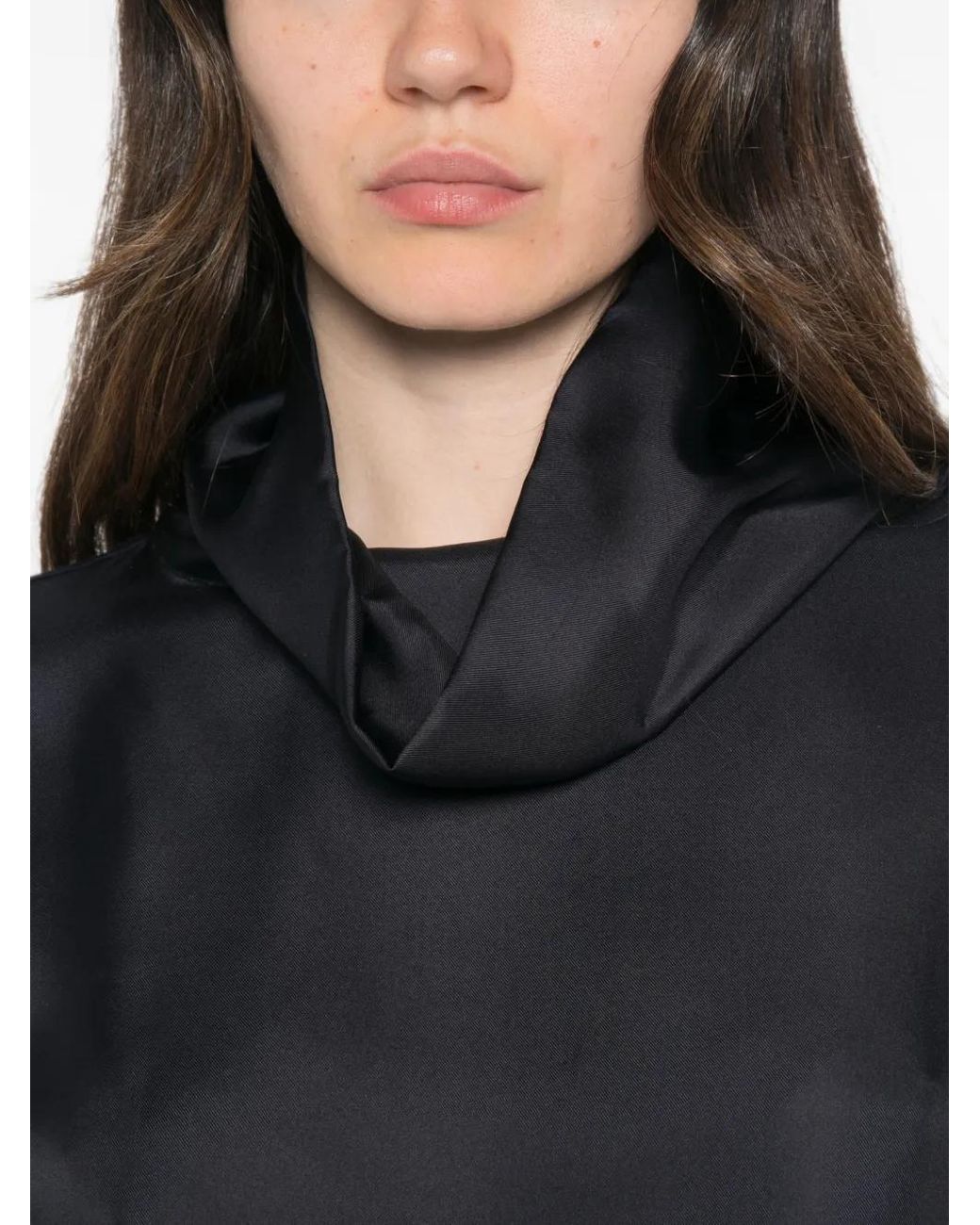 Whyci Blue Satin-Panel Long-Sleeve Top