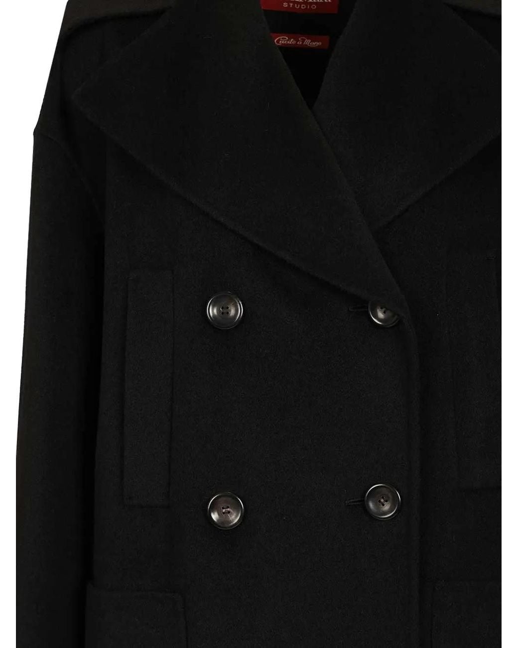 Max Mara Black Double-Breasted Notch-Lapel Coat