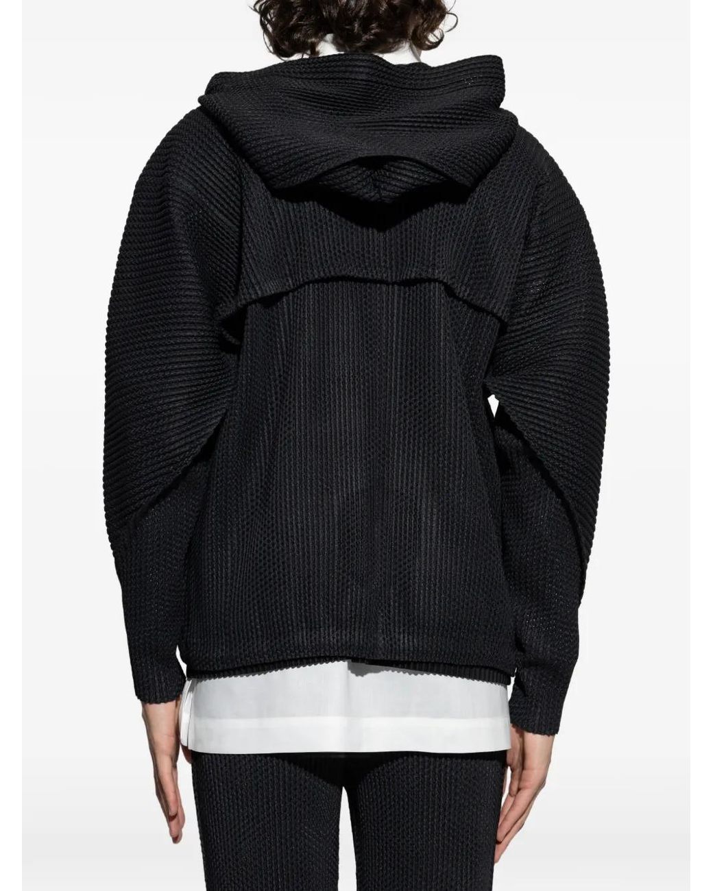 Homme Plissé Issey Miyake Black Wickerwork Hooded Jacket for men