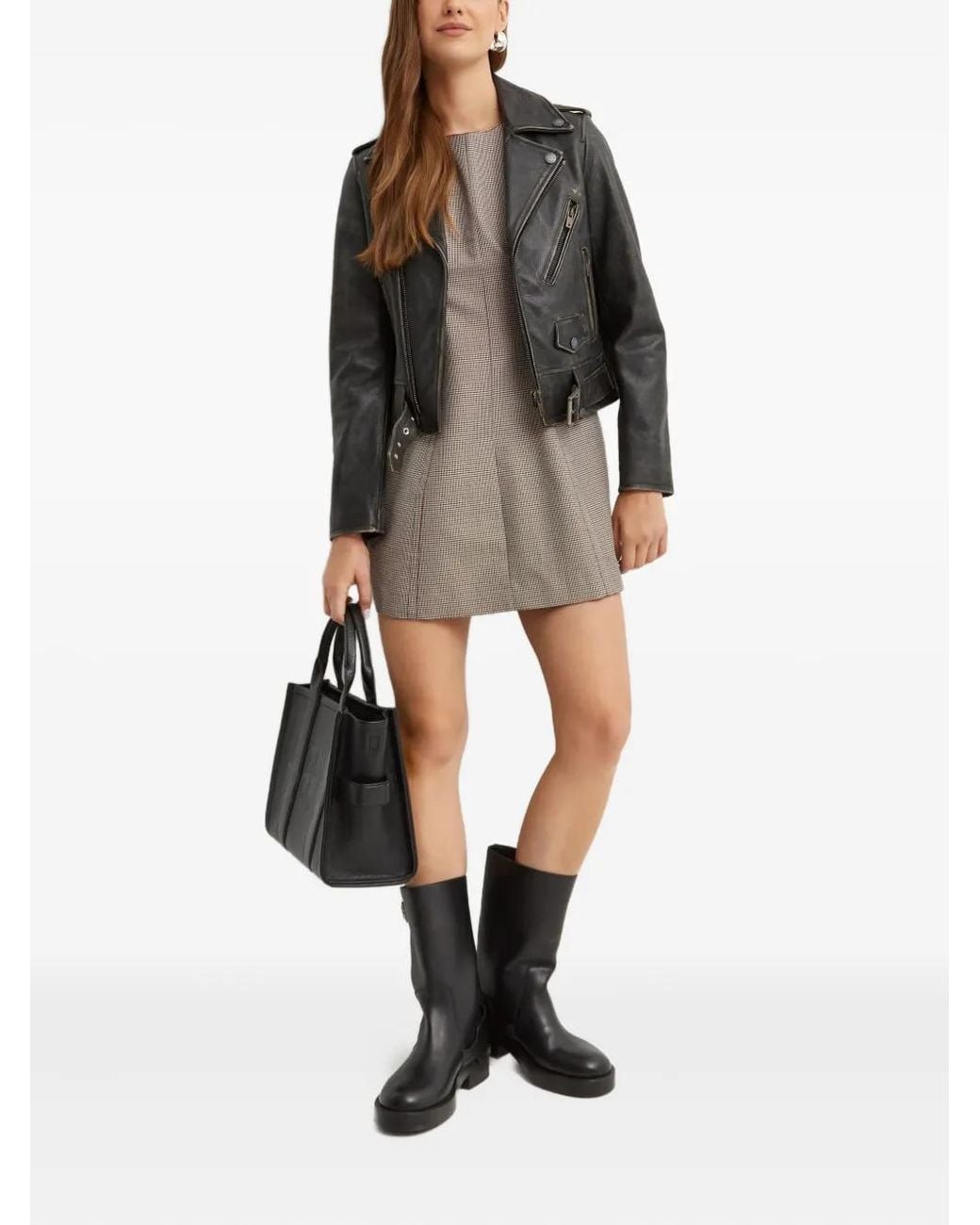 Marni Gray Houndstooth-Pattern Flared Mini Dress