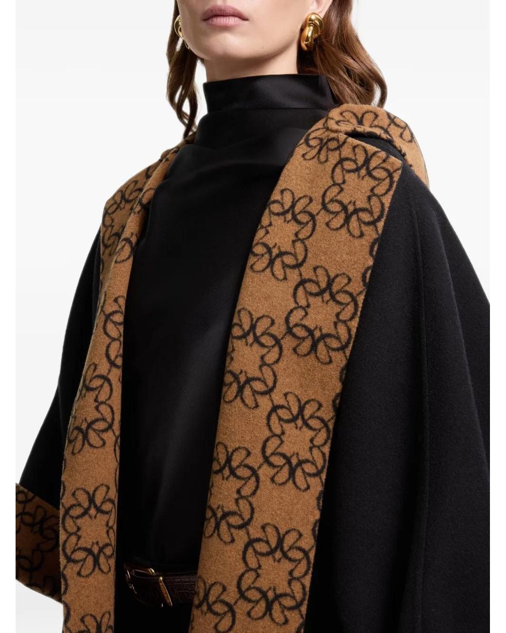 Elie Saab Black Reversible Monogram-Pattern Coat
