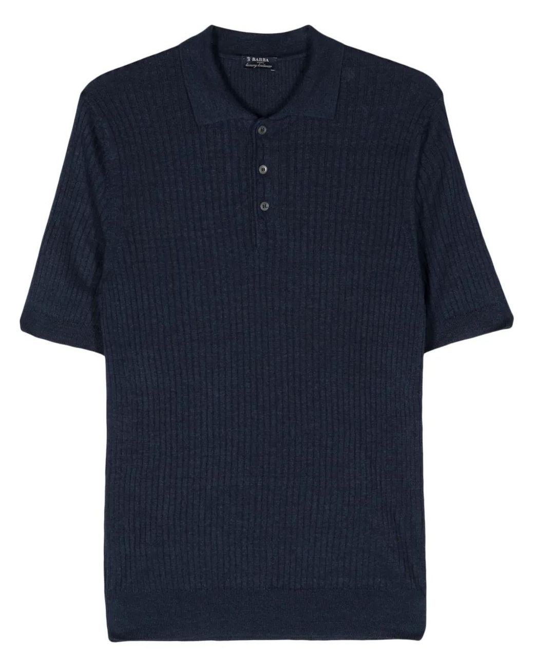 Barba Napoli Blue Ribbed-Knit Polo Shirt for men