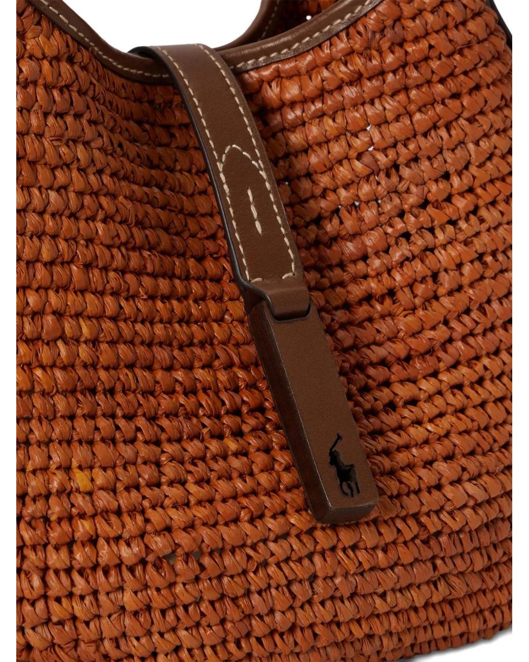 Polo Ralph Lauren Brown Small Polo Id Raffia Shoulder Bag