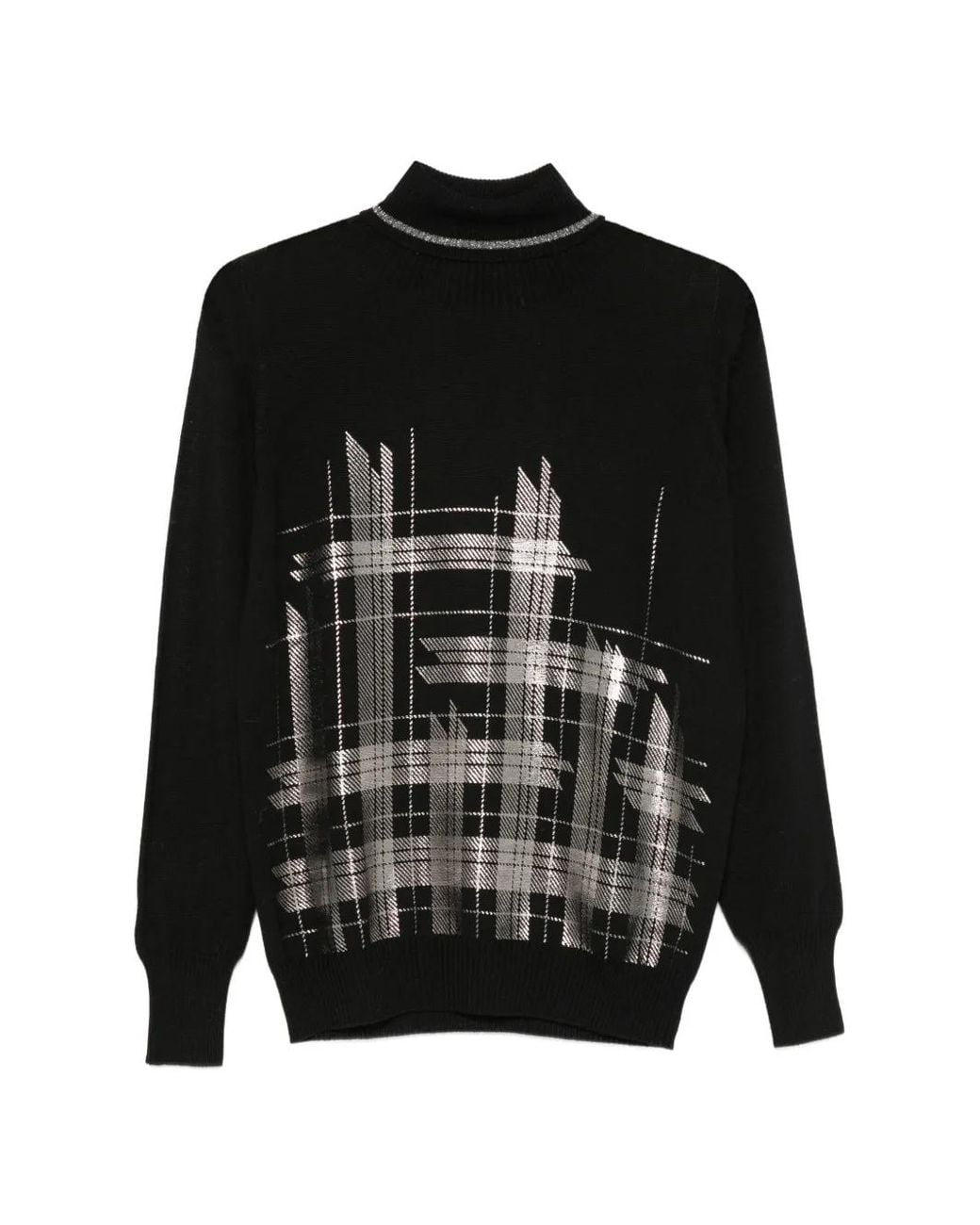 D.exterior Black Check-Print High-Neck Sweater