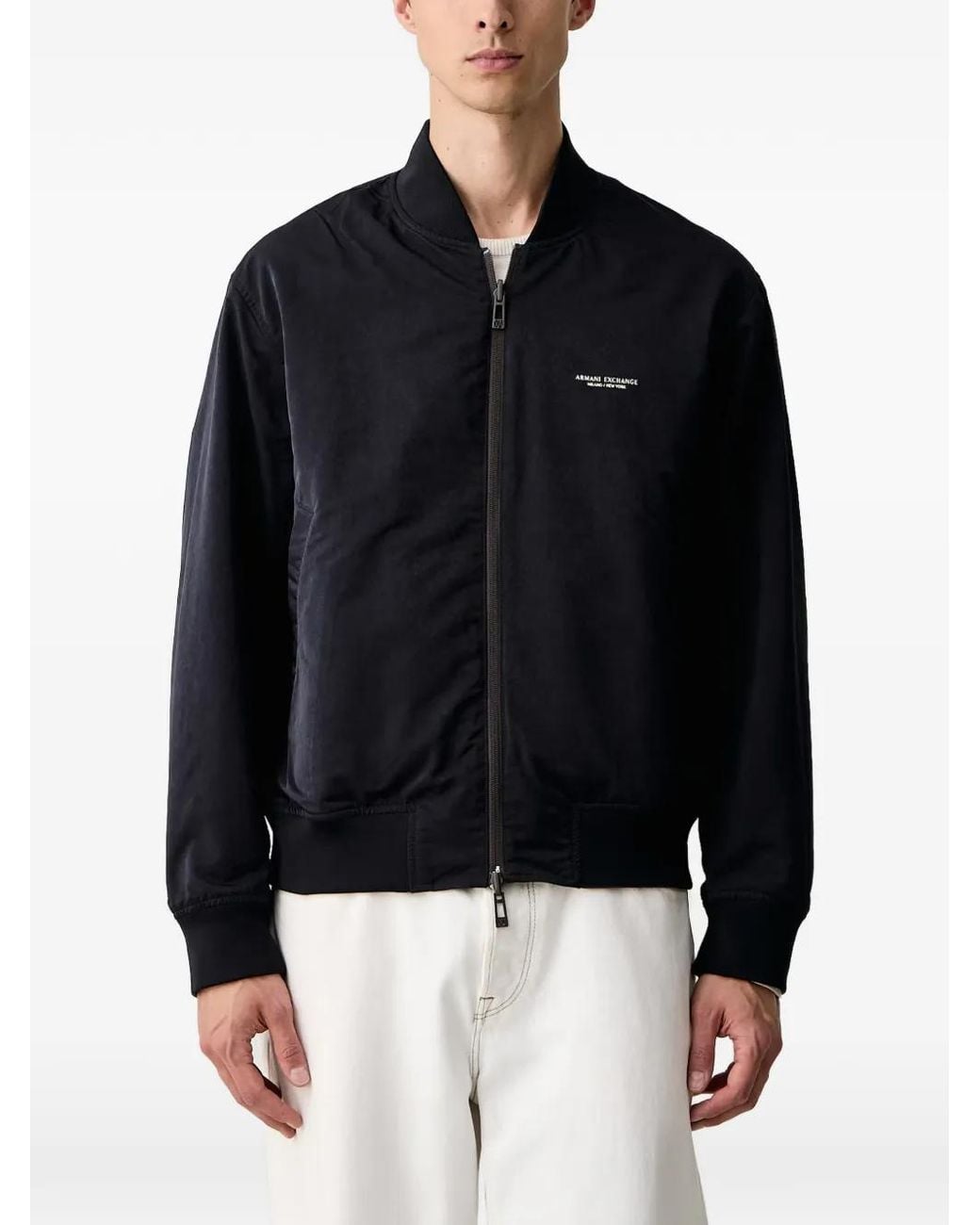 ARMANI EXCHANGE Black Logo-Embroidered Reversible Bomber Jacket for men