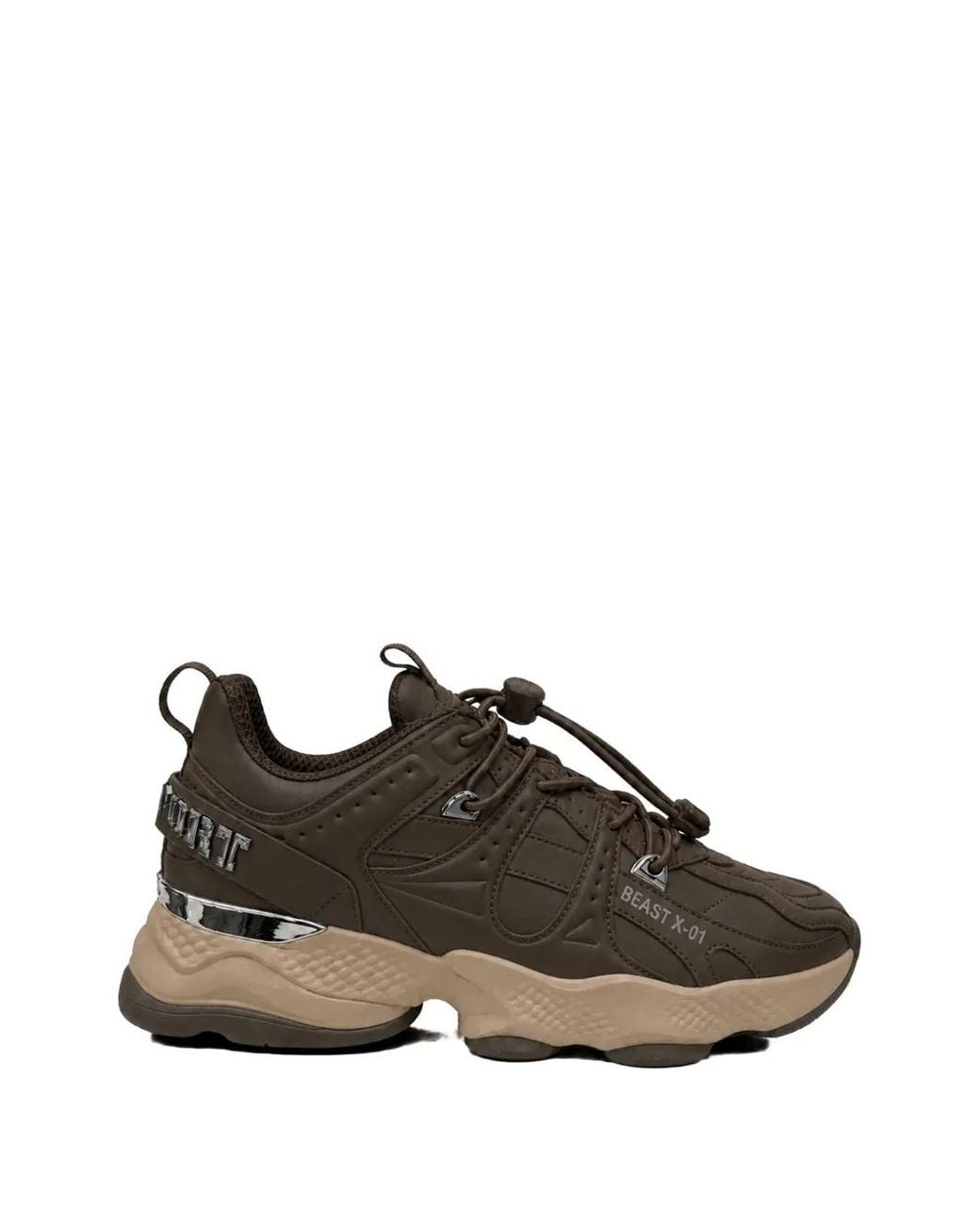 Philipp Plein Brown Runner Beast X-01 Panelled Sneakers