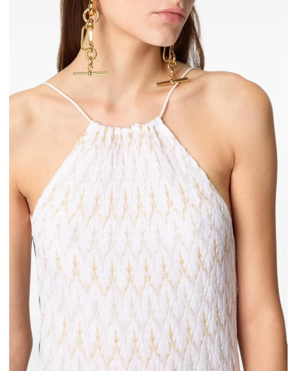 Missoni White Long Dress With Lace Motif And Open Back