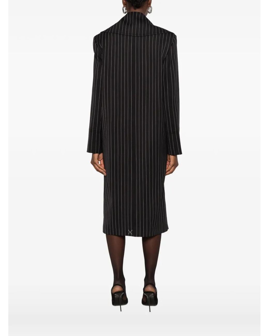 Dondup Black Pinstripe-Pattern Double-Breasted Coat