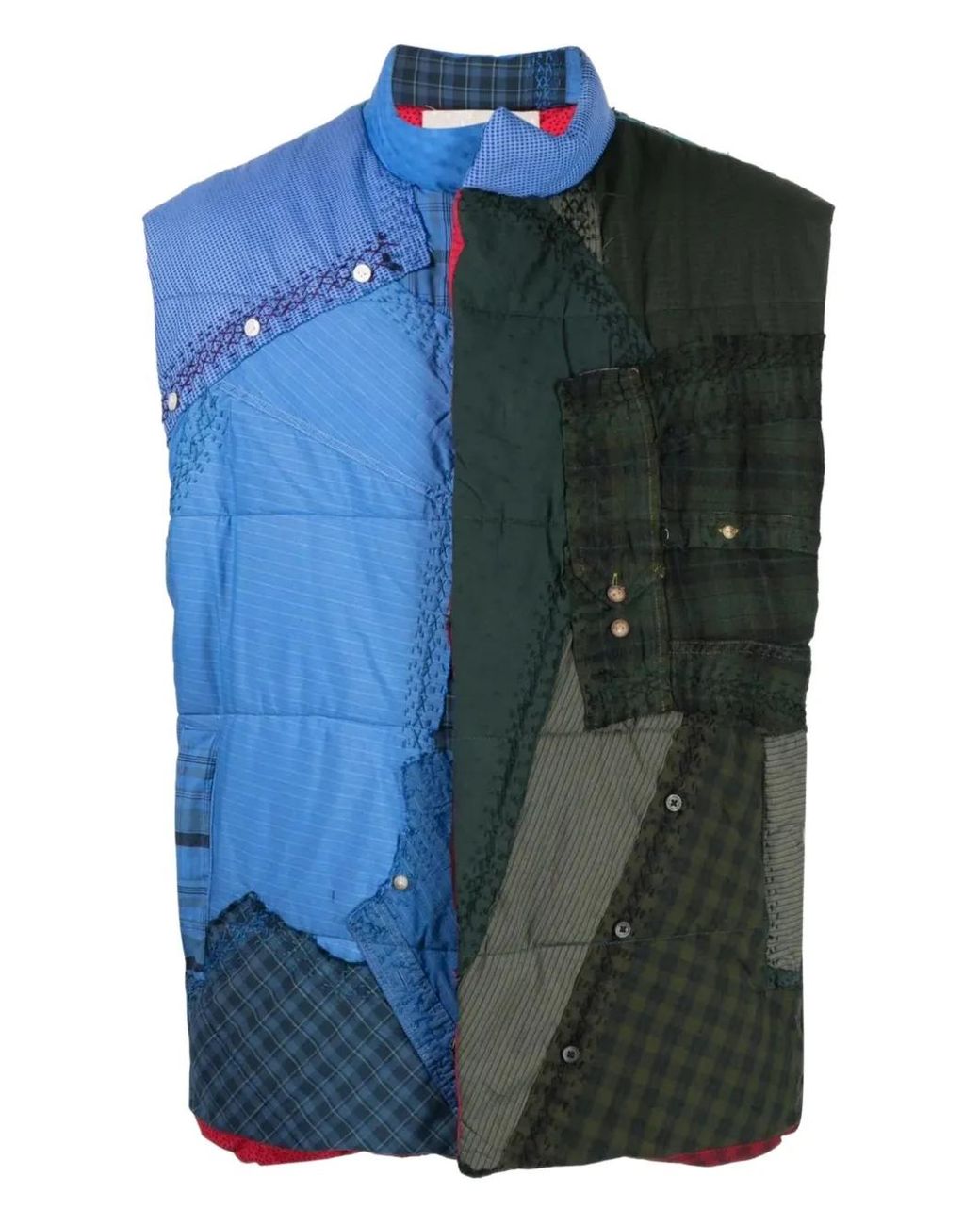 By Walid Blue Teddy Patchwork Padded Gilet for men