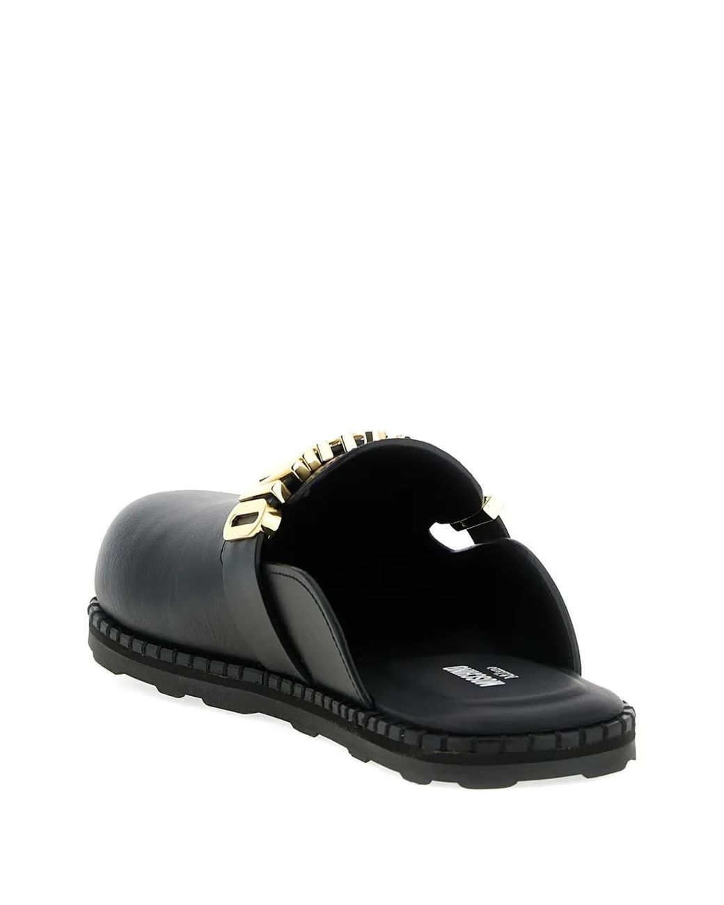 Mules Lettering Moschino Metal-Lettering Leather Mules in Black | Lyst