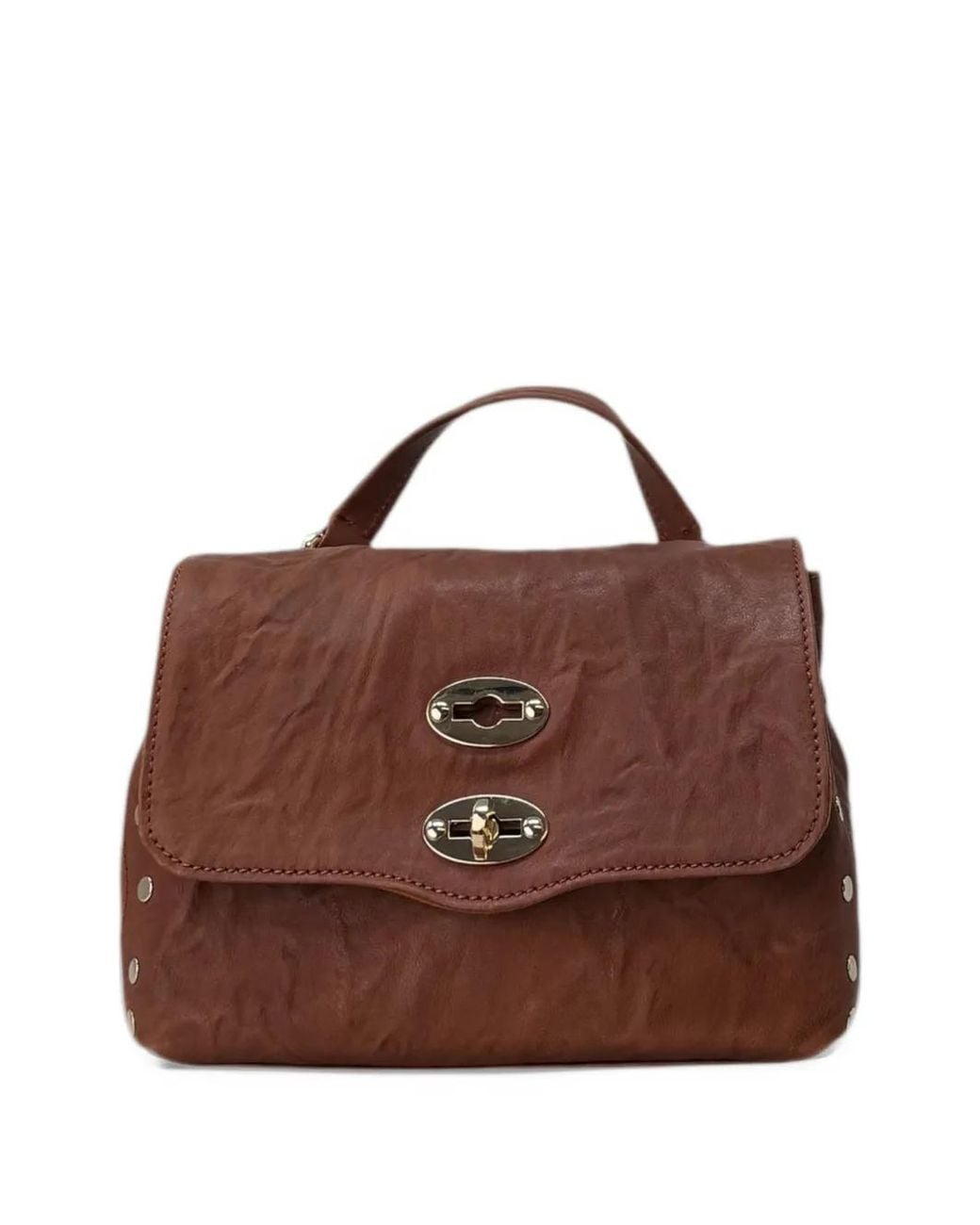 Zanellato Brown Postina Baby Crinkled Leather Shoulder Bag