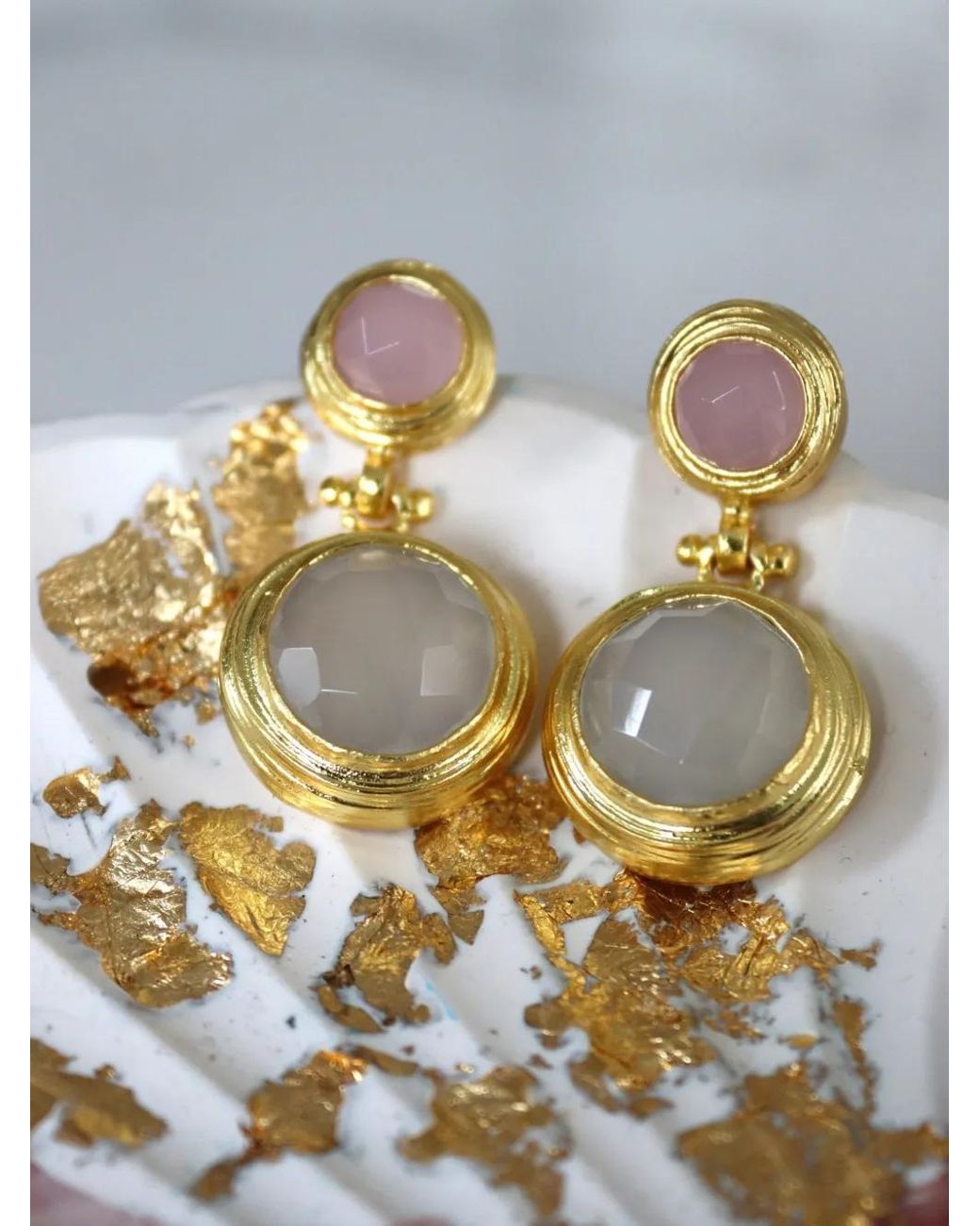Ottoman Hands Metallic Lilis Rose Quartz Drop Earrings