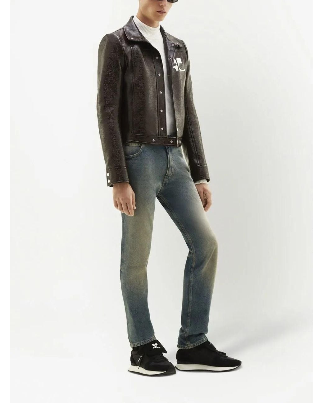 Courreges Black Structured Faux-Leather Jacket With Logo Patch for men
