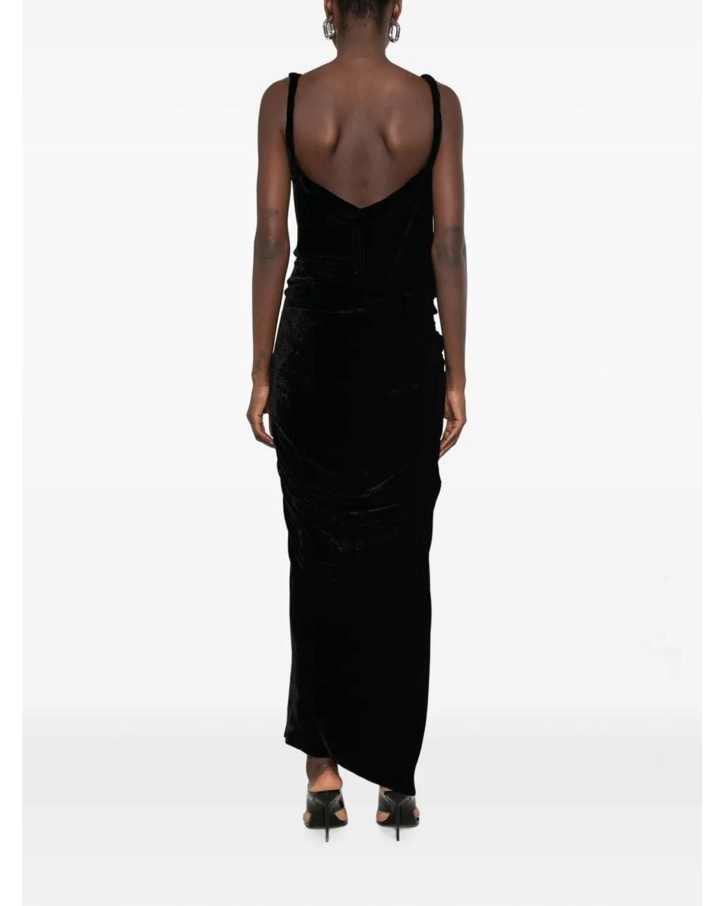 Rick Owens Black Robe Longue En Velours À Design Drapé