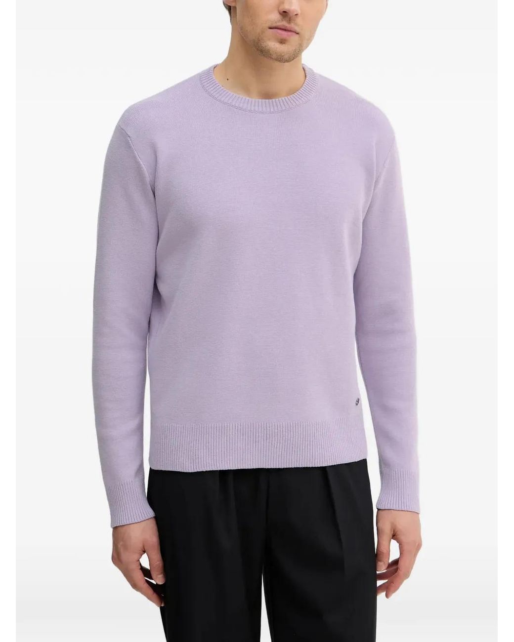 Sisley Purple Ribbed Round Neck Sweater for men