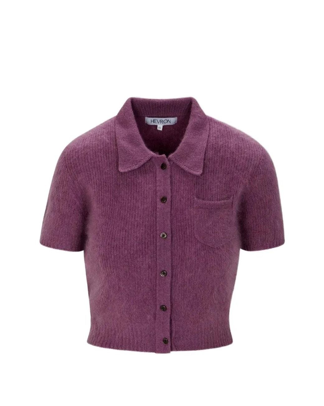 Hevron Purple Juno Brushed-Knit Button-Up Cardigan