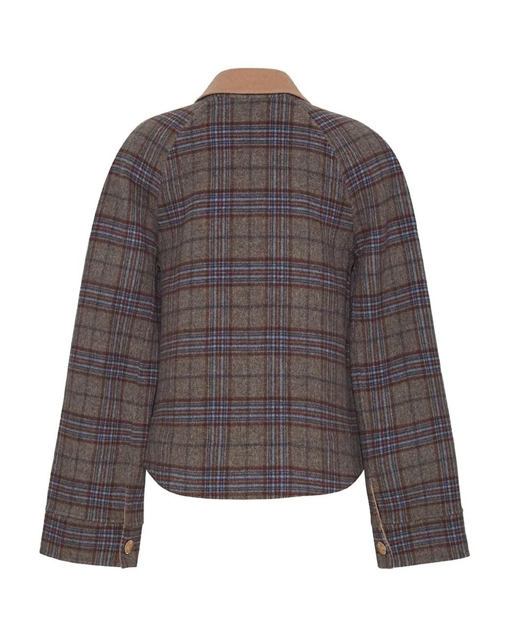 Cara Cara Brown Plaid-Pattern Zip-Front Jacket