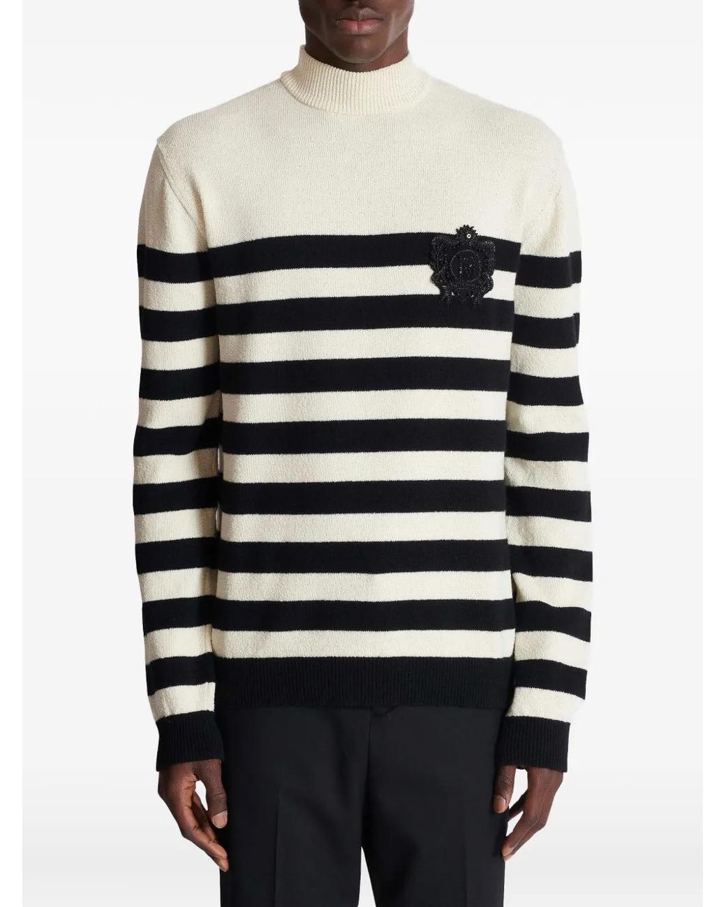 Balmain Gestreifter Pullover in White für Herren