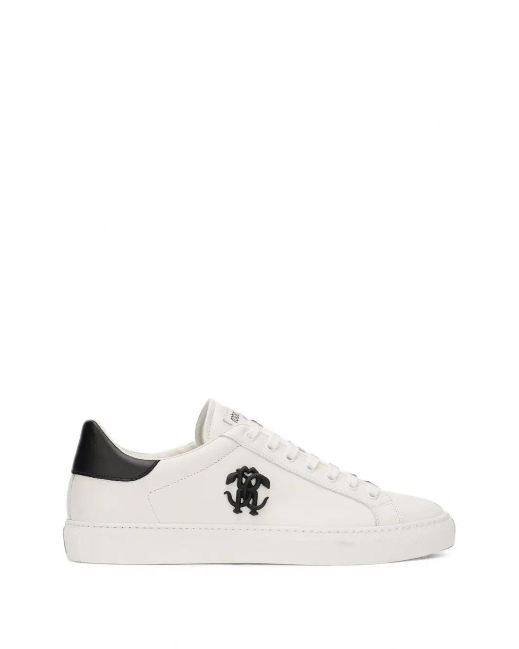 Roberto Cavalli White Logo-Plaque Leather Low-Top Sneakers for men