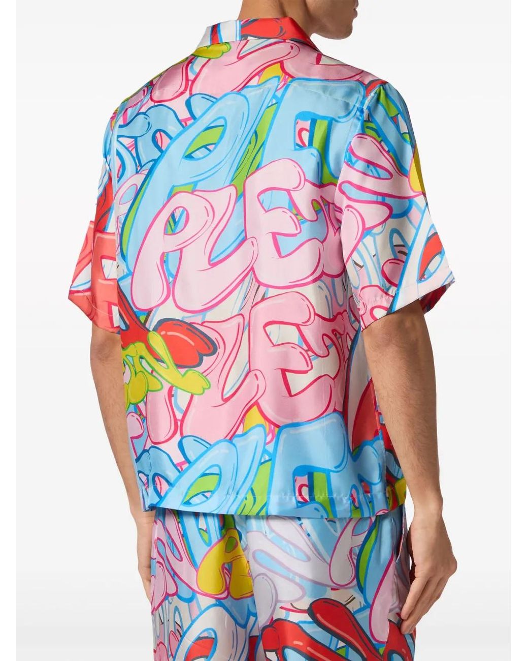 Philipp Plein Blue Bombing Graffiti Silk Shirt for men