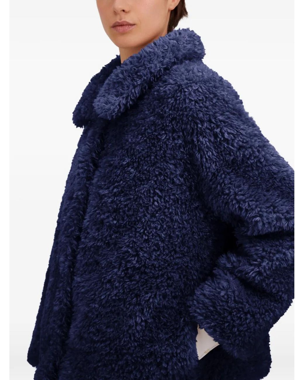 Herno Blue Curly-Effect Faux-Fur Jacket