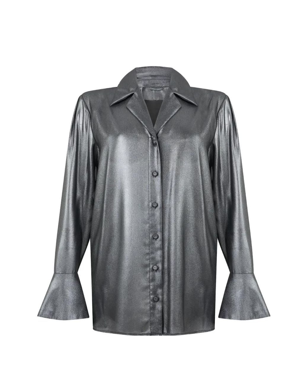 Alberta Ferretti Gray Metallic-Effect Long-Sleeved Shirt