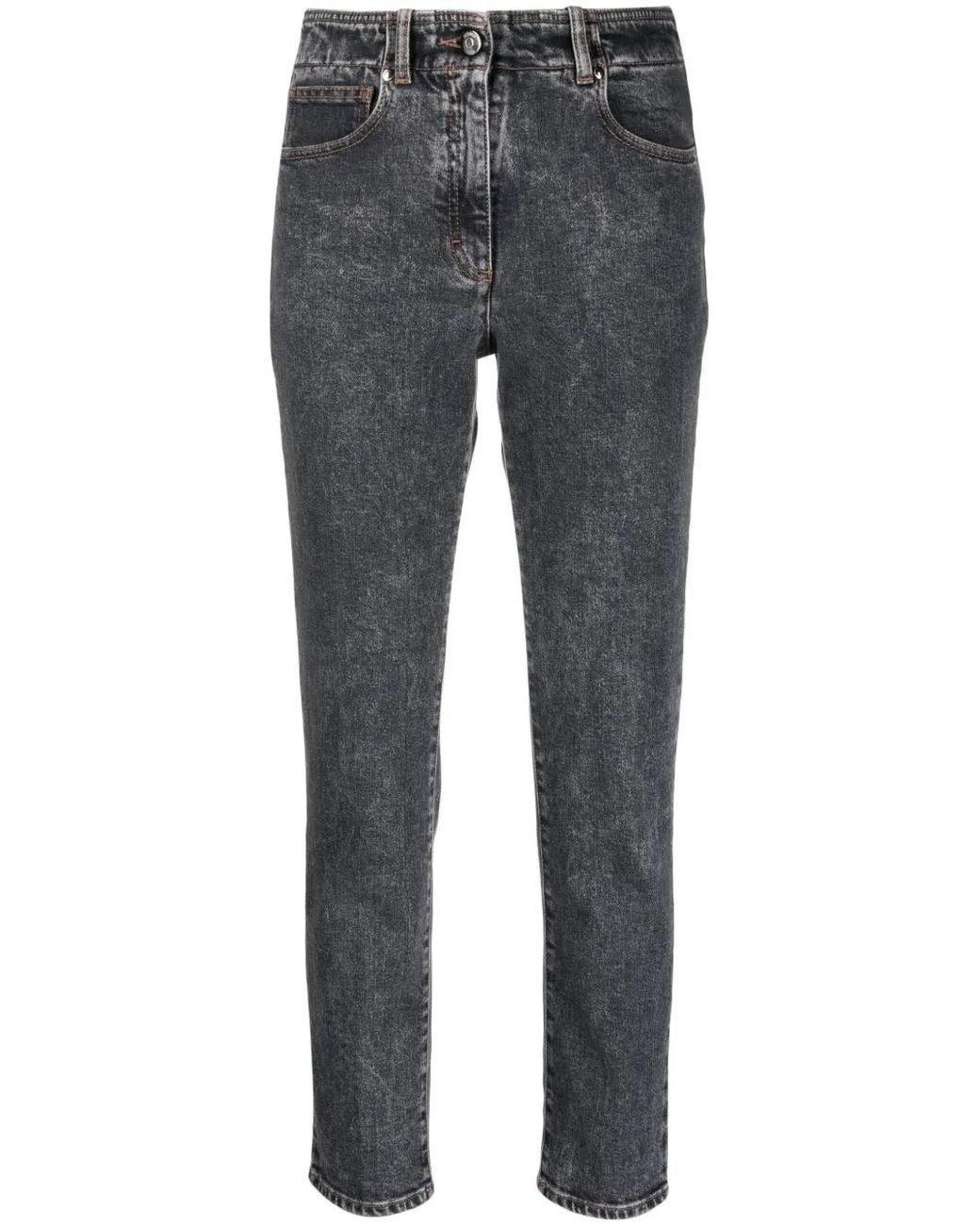 Peserico Gray Stonewashed Mid-Rise Skinny Jeans