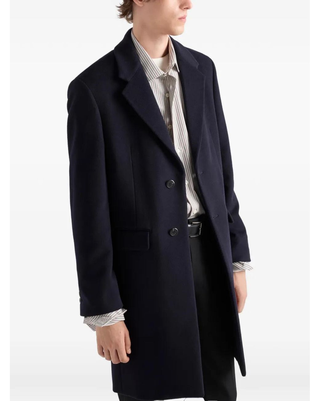 Prada Blue Single-Breasted Wool And Cashmere Coat for men