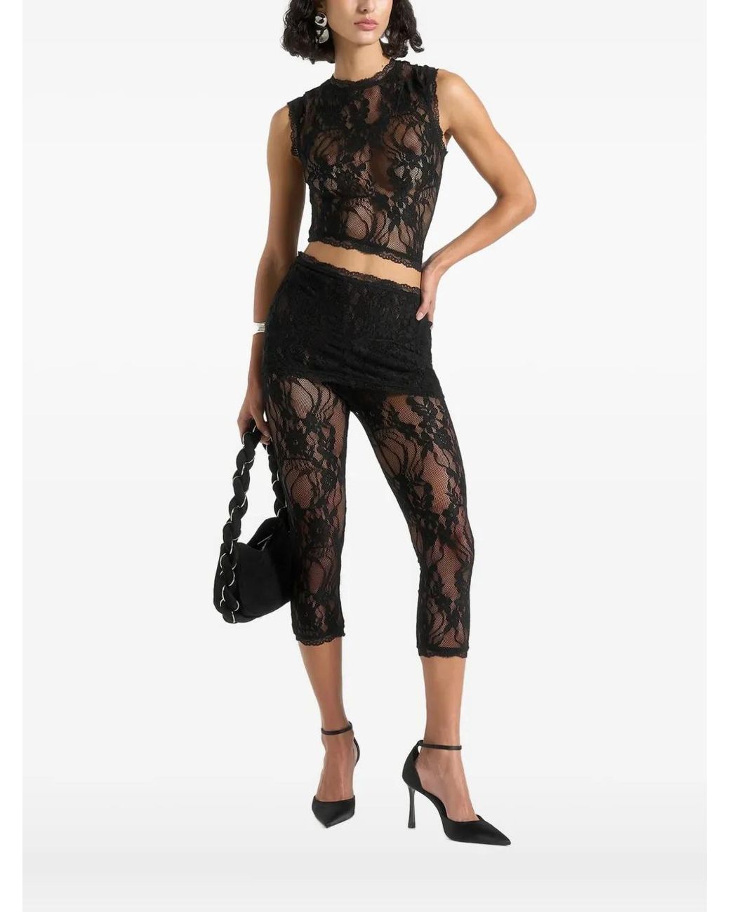Manière De Voir Black Eugenie Lace Asymmetric Top