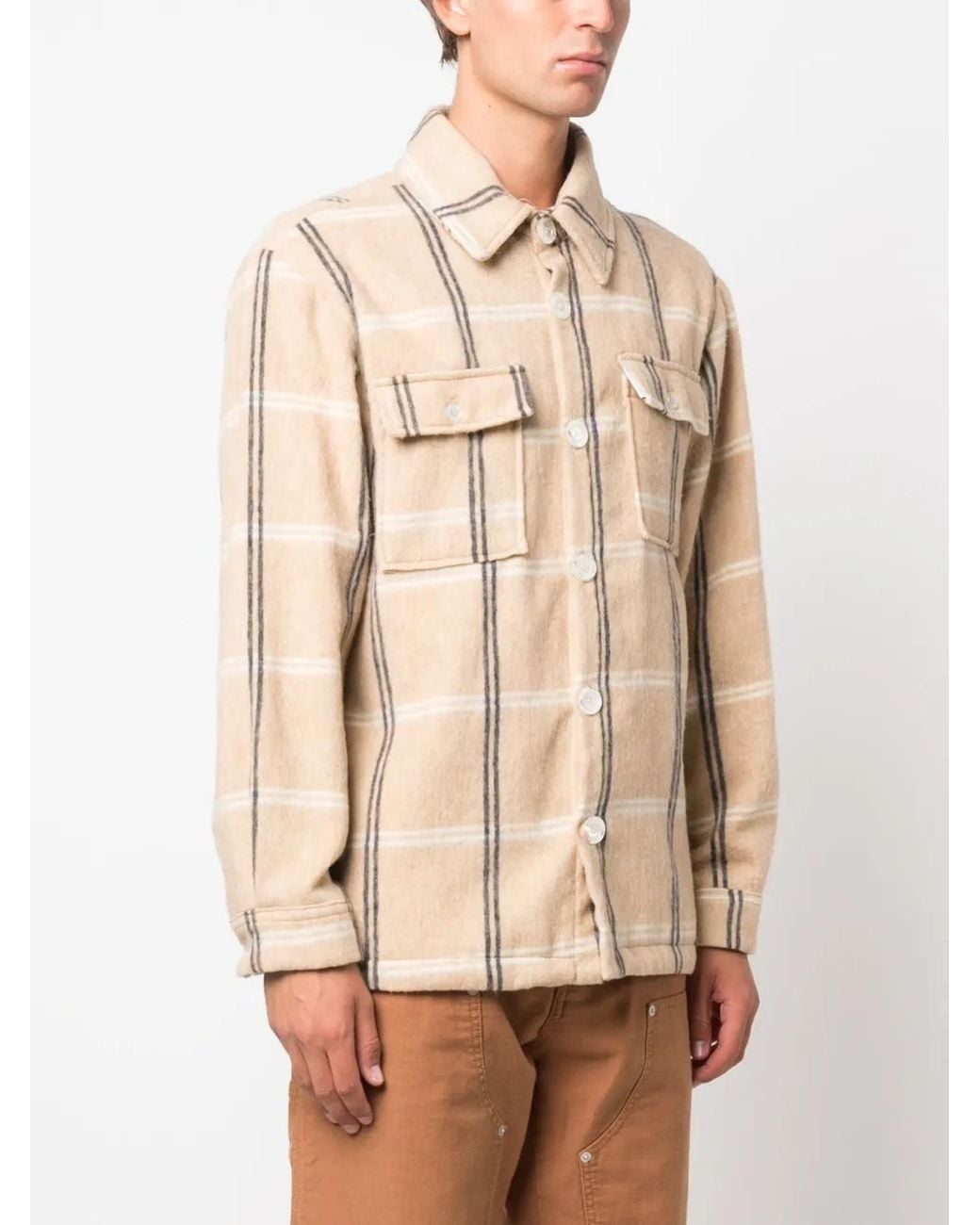 FAMILY FIRST Natural Jersey-Fleece Check-Plaid Shirt for men