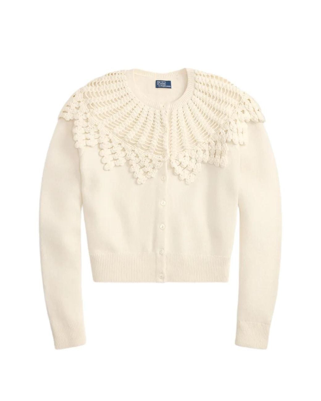 Polo Ralph Lauren White Crochet-Yoke Wool-Alpaca Cardigan
