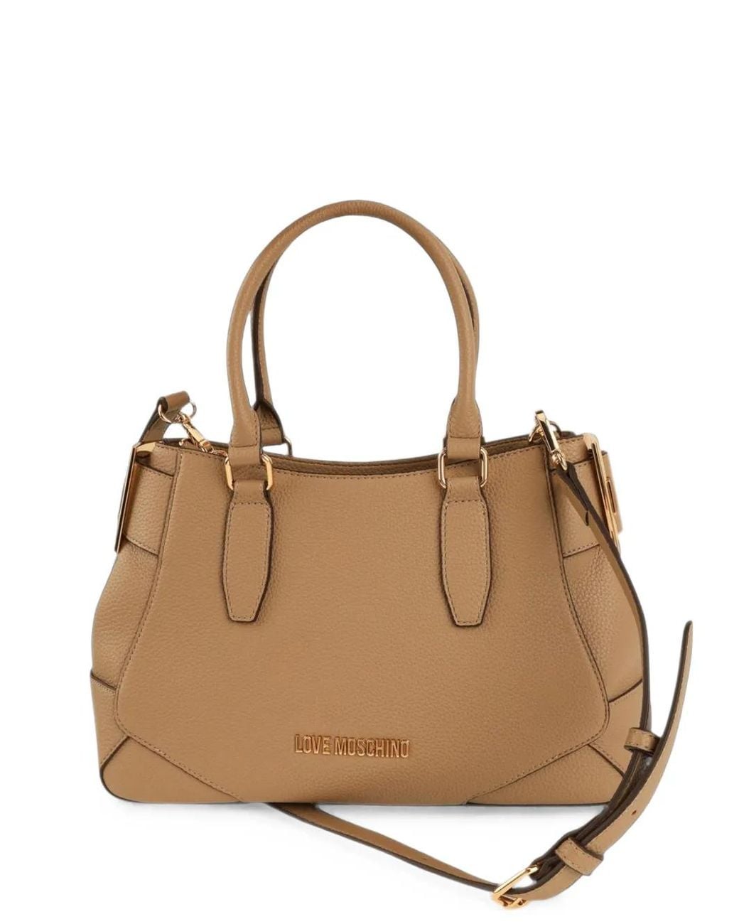 Love Moschino Natural Grained Buckle-Detail Tote Bag