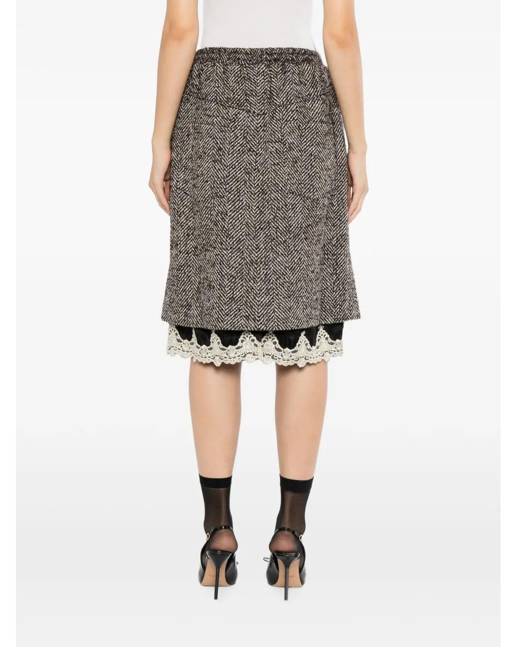 BONBOM Gray Herringbone-Pattern Lace-Trim Skirt