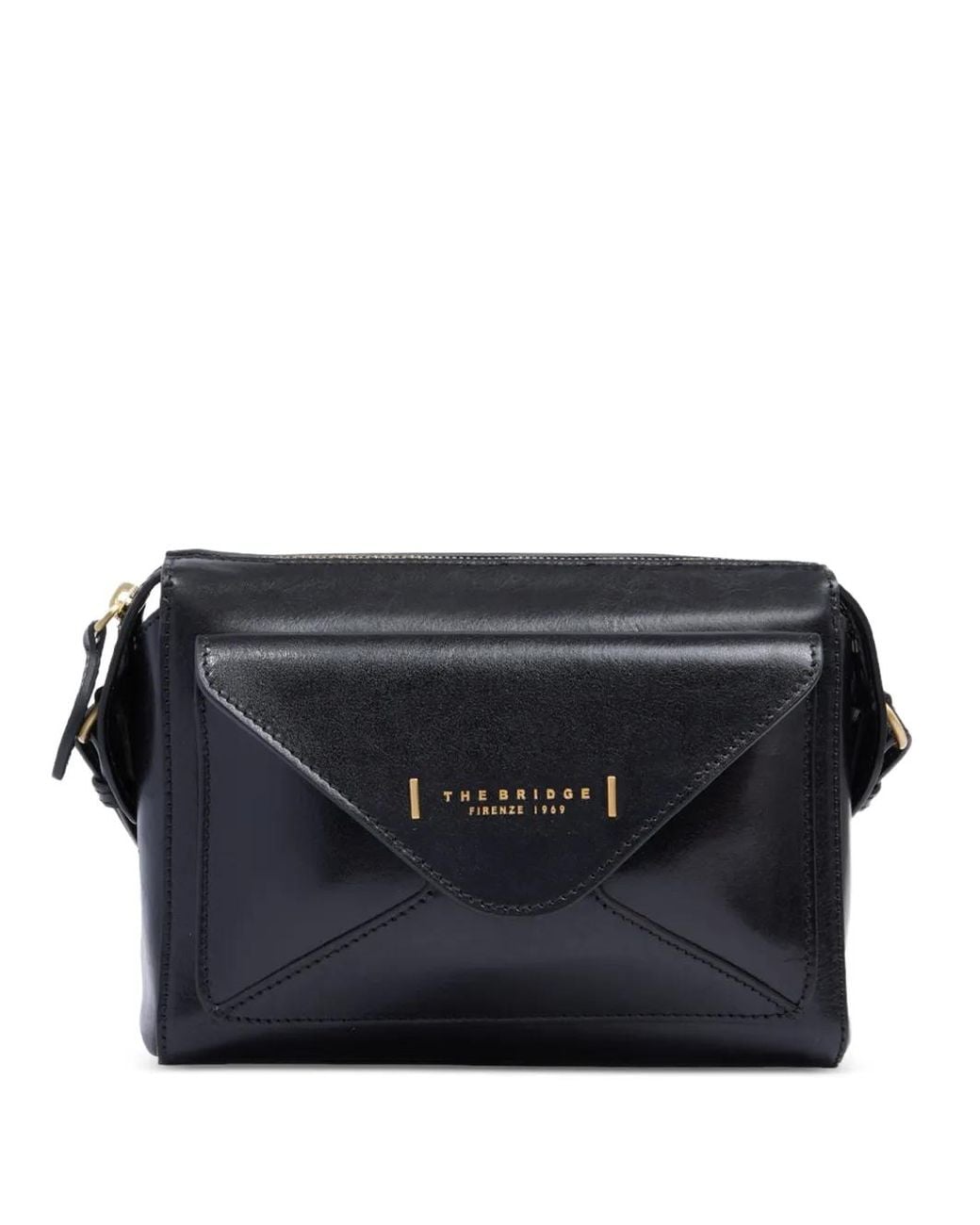 The Bridge Black Leather Envelope-Pocket Cross Body Bag