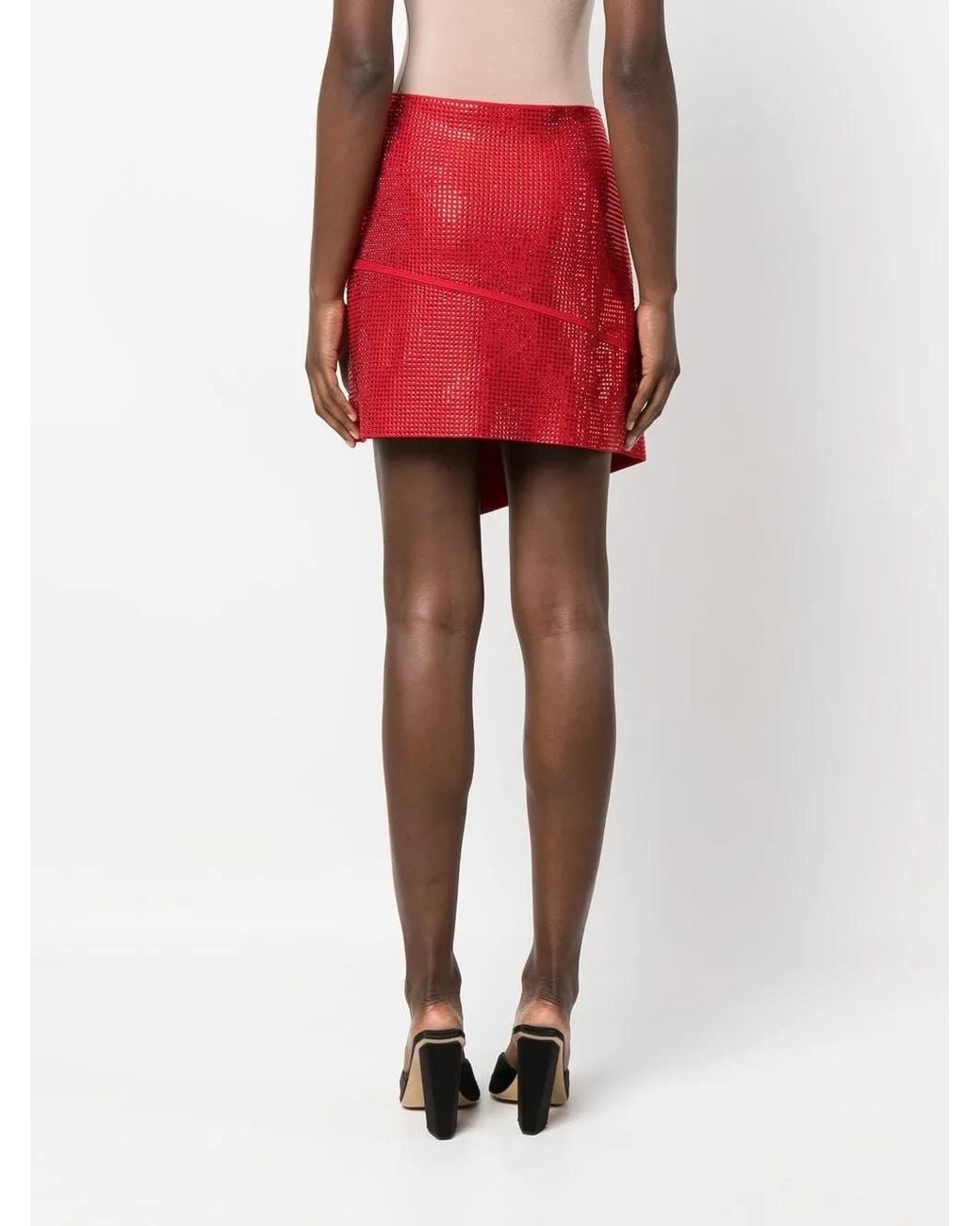ANDREADAMO Red Asymmetrical Crystal-Studded Wrap Skirt