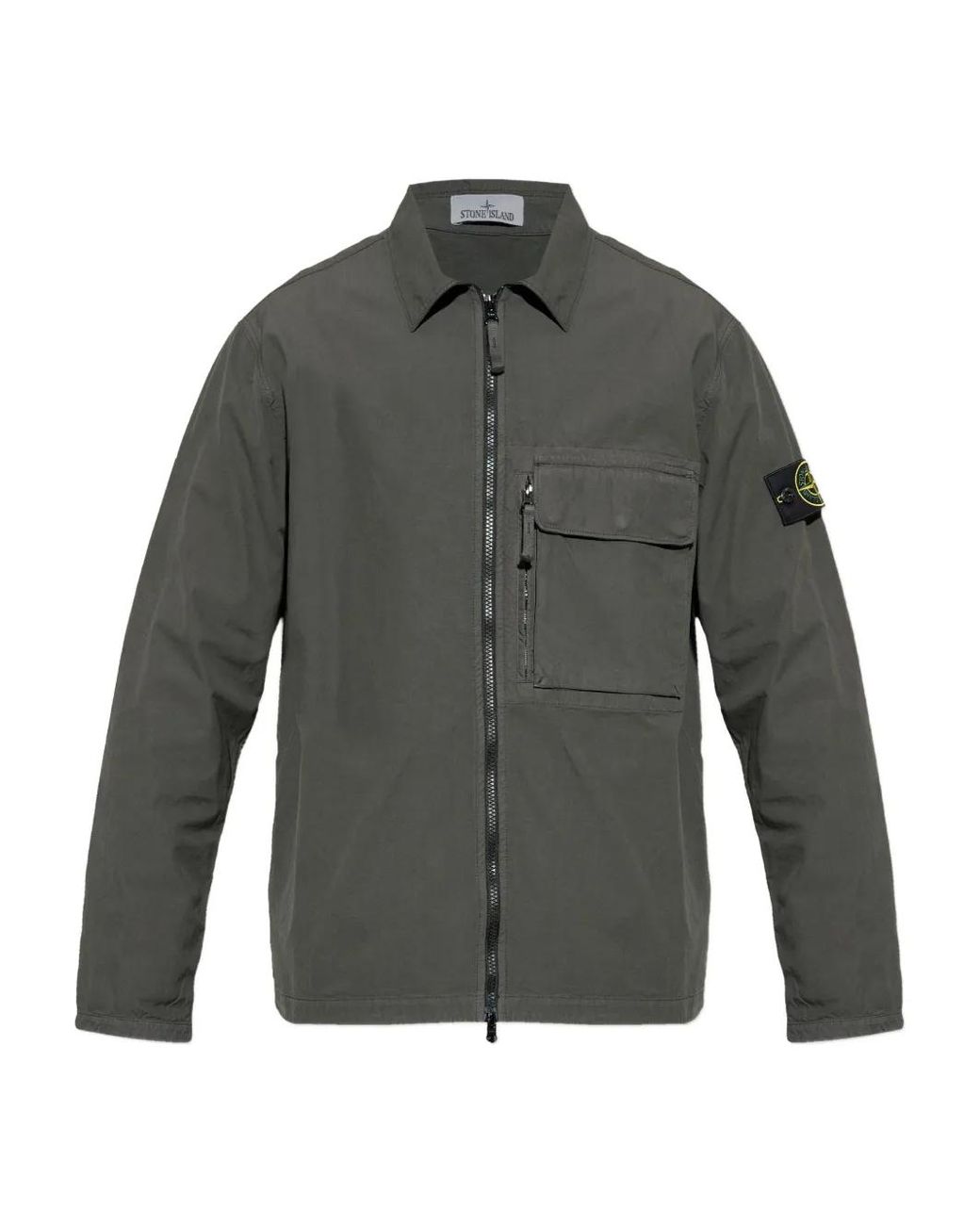 Stone Island Gray Patch-Pocket Zip-Front Shirt for men