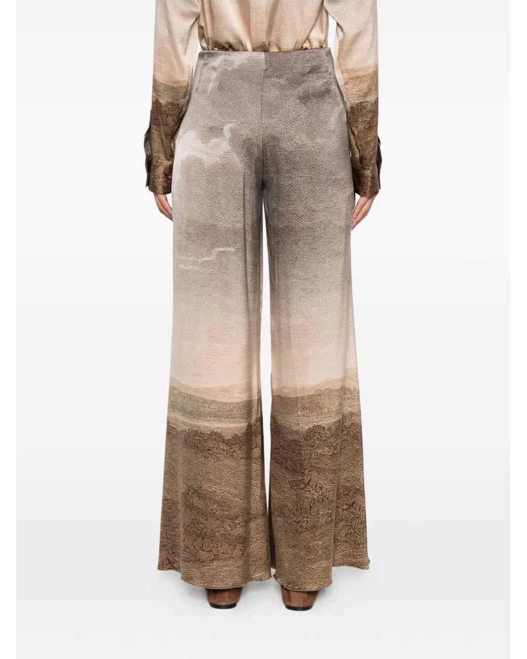 Pierre Louis Mascia Natural Landscape-Print Wide-Leg Trousers