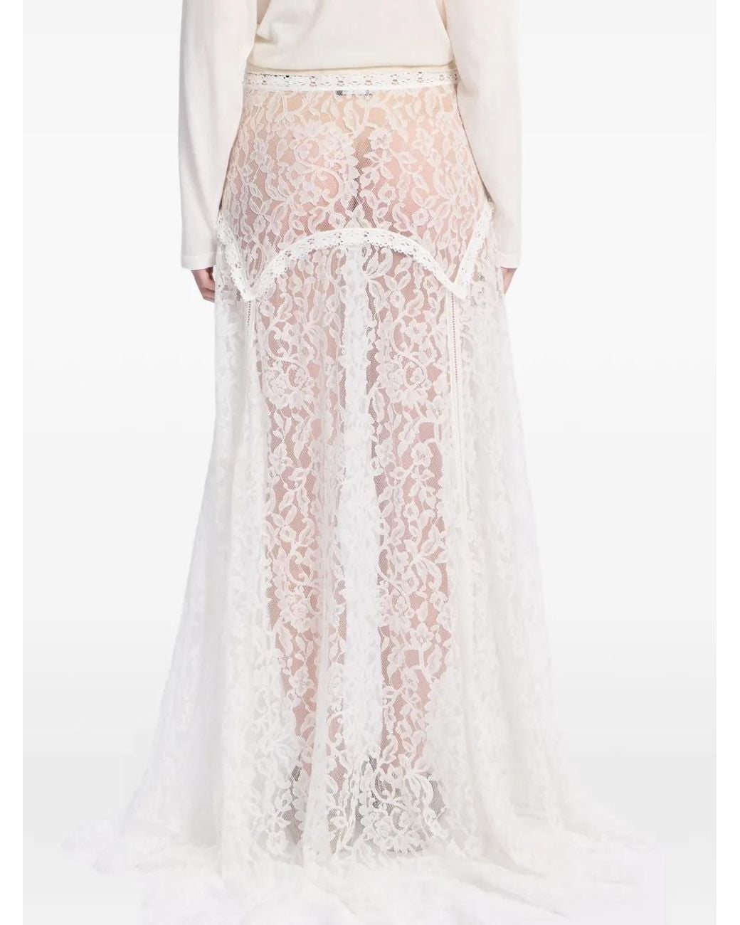 Ann Demeulemeester White Paisley Lace Maxi Skirt