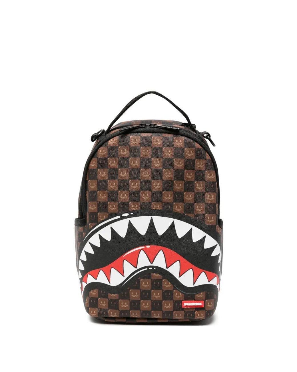 Sprayground Brown Check-Pattern Shark Mouth Backpack