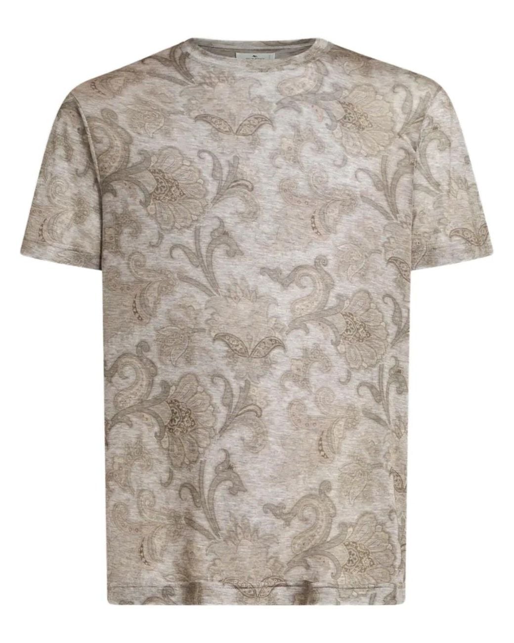 Etro Gray Paisley-Print T-Shirt for men