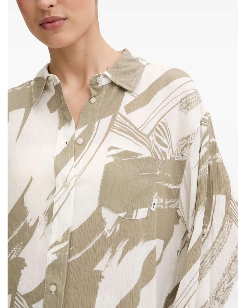 DKNY White Abstract-Print Chest-Pocket Shirt