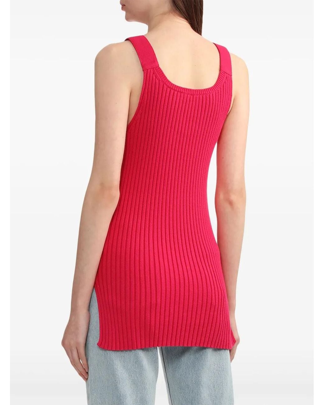 Helmut Lang Red Side-Slit Ribbed-Knit Tank Top