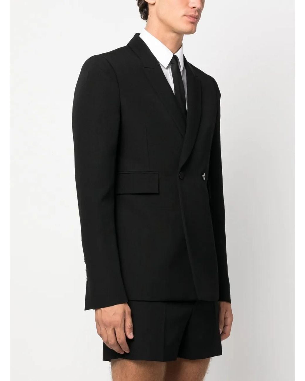 SAPIO Black Double-Breasted Wool-Cotton Blazer for men