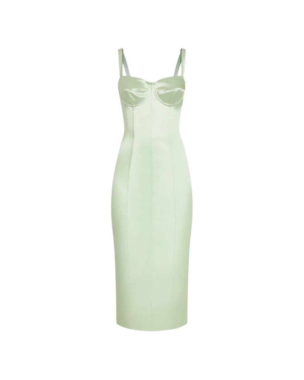 Dolce & Gabbana Green Satin Calf-Length Corset Dress With Bra Detail